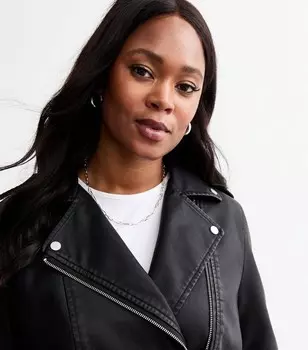 Черная кожаная байкерская куртка Curves New Look, черный