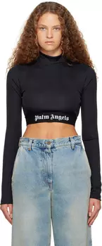 Черная кожаная футболка с длинными рукавами Palm Angels