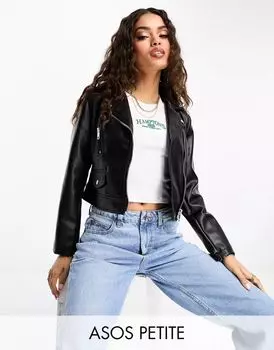 Черная кожаная косуха ASOS DESIGN Petite Ultimate