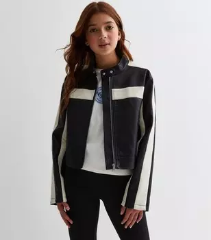 Черная кожаная куртка для мотокросса New Look, черный