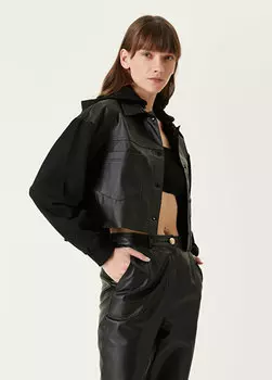 Черная кожаная куртка из веганского материала с капюшоном Bassigue