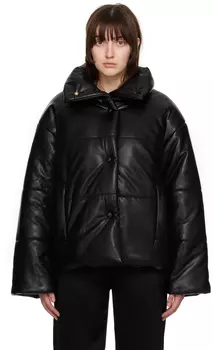 Черная кожаная куртка из веганской кожи Nanushka