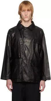 Черная кожаная куртка с двойным воротником meanswhile