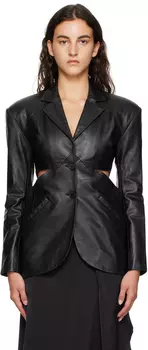 Черная кожаная куртка с вырезом Han Kjobenhavn