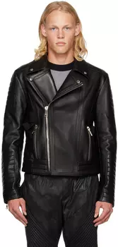 Черная кожаная куртка со вставками Balmain