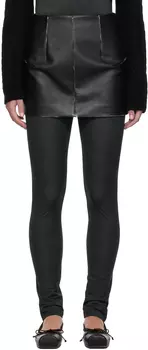 Черная кожаная мини-юбка с вытачками MM6 Maison Margiela