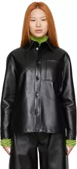 Черная кожаная рубашка Bottega Veneta