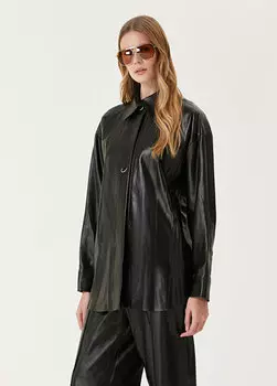 Черная кожаная рубашка с классическим воротником Aeron