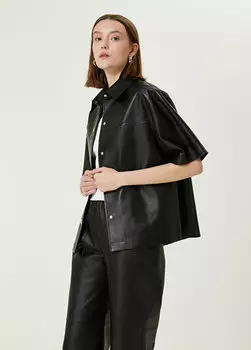 Черная кожаная рубашка с коротким рукавом Beymen