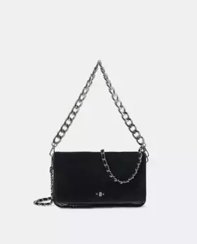 Черная кожаная сумка через плечо с клапаном Brownie, черный