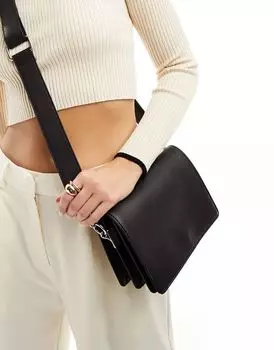 Черная кожаная сумка через плечо с несколькими отделениями ASOS