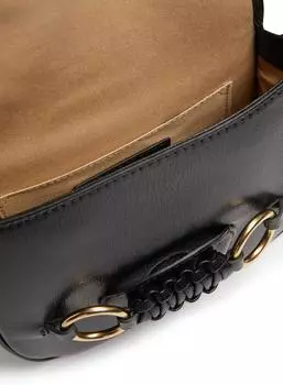 Черная кожаная сумка через плечо с откидным верхом и логотипом Saddie See by Chloe, черный