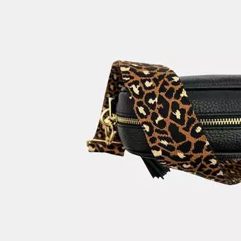 Черная кожаная сумка через плечо с светло-коричневым ремешком гепардового цвета Apatchy London, черный