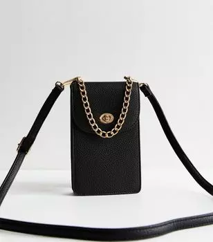 Черная кожаная сумка для телефона с поворотным замком New Look, черный