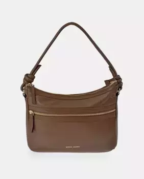 Черная кожаная сумка-хобо на молнии Pierre Cardin, цвет Marrn claro