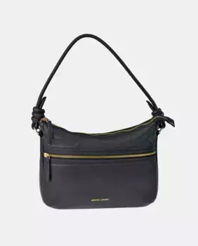 Черная кожаная сумка-хобо на молнии Pierre Cardin, чёрный