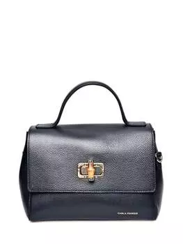 Черная кожаная сумка от Carla Ferreri, фиолетовый