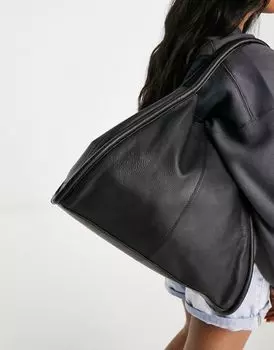 Черная кожаная сумка-тоут с трубчатой окантовкой ASOS DESIGN