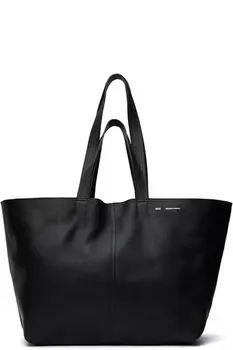 Черная кожаная сумка-тоут средней длины AMI Paris