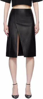 Черная кожаная юбка-миди с разрезом Loulou Studio