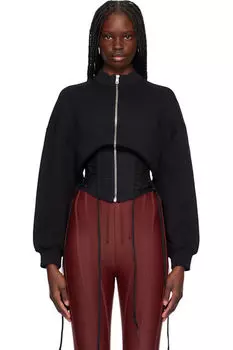 Черная кружевная корсетная спортивная толстовка Mugler