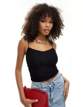 Черная кружевная майка с бретелями Pull&Bear