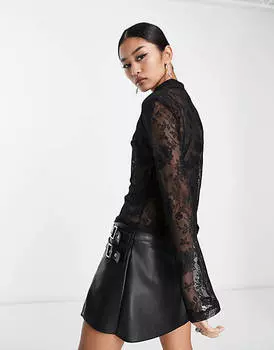 Черная кружевная рубашка унисекс с длинными рукавами COLLUSION