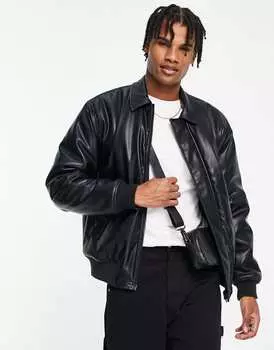 Черная куртка-авиатор из искусственной кожи Pull&Bear