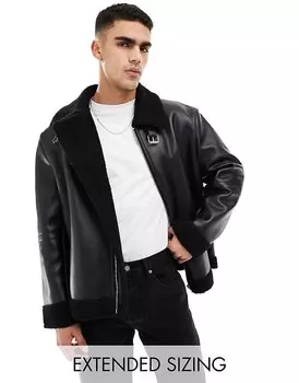 Черная куртка-авиатор из искусственной кожи с плюшевой подкладкой ASOS DESIGN