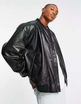 Черная куртка-бомбер оверсайз из искусственной кожи с эффектом змеи ASOS DESIGN