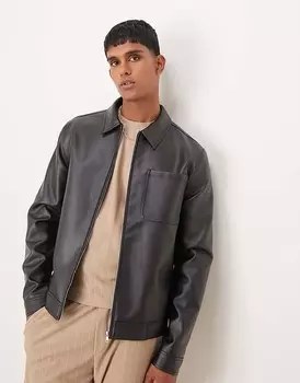Черная куртка Харрингтон из искусственной кожи ASOS DESIGN