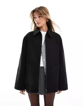 Черная куртка Харрингтон с верхним воротником ASOS DESIGN
