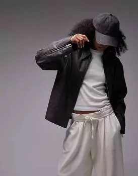 Черная куртка из искусственной кожи Topshop с застежкой-молнией по центру