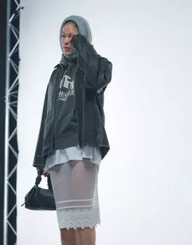 Черная куртка из искусственной кожи Topshop с центральной молнией спереди