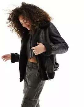 Черная куртка-пилот Superdry с отделкой из искусственной овчины