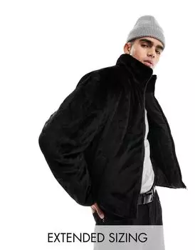 Черная куртка-пуховик из искусственного меха ASOS DESIGN