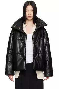 Черная куртка-пуховик из веганской кожи Nanushka