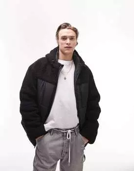 Черная куртка-пуховик Topman со вставками борг