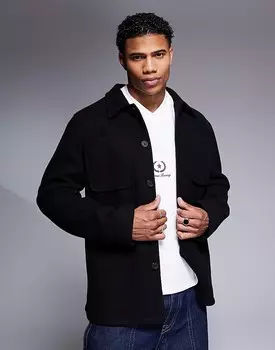 Черная куртка-рубашка с эффектом шерсти ASOS DESIGN