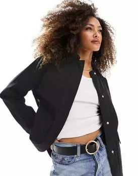 Черная Куртка с карманами из хлопкового твила ASOS