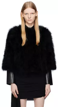 Черная куртка с круглым вырезом и перьями Yves Salomon