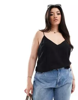 Черная льняная майка с v-образным вырезом ASOS DESIGN Curve