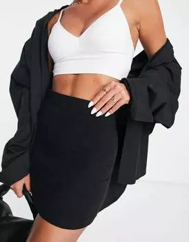 Черная льняная мини-юбка ASOS DESIGN