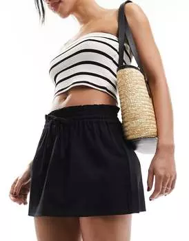 Черная льняная мини-юбка с завязкой на талии ASOS DESIGN
