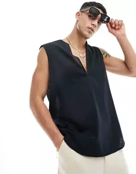 Черная льняная рубашка без рукавов в стиле 90-х ASOS DESIGN