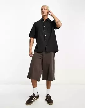 Черная льняная рубашка свободного кроя с короткими рукавами Weekday