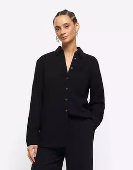 Черная льняная рубашка в клетку River Island