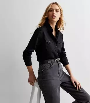Черная легкая джинсовая рубашка с длинным рукавом New Look, черный