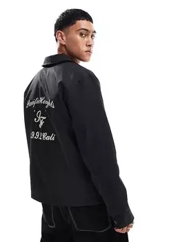 Черная легкая куртка Харрингтон с принтом на спине ASOS DESIGN
