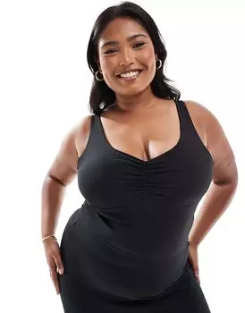 Черная майка ASOS 4505 Curve со сборками спереди и встроенным бюстгальтером